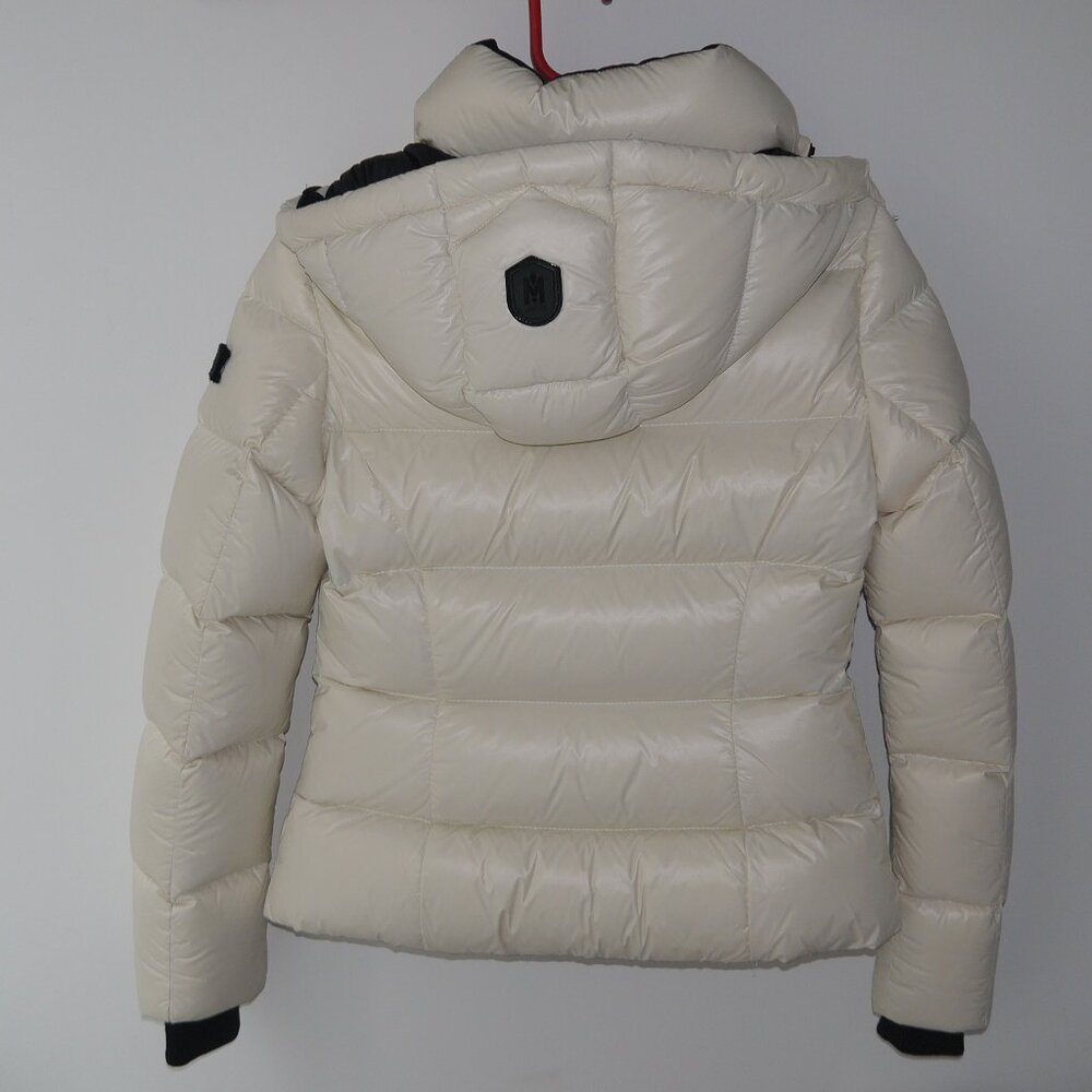 Mackage Ivory Glossy Down Puffer Jacket Arm Logo Short Coat - Picture 4 of 9